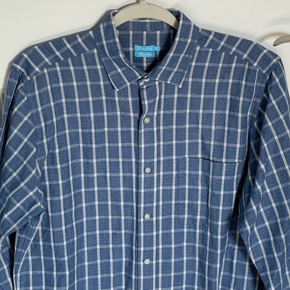 J. McLaughlin Trim Fit Linen Cotton blend button down Shirt blue 35480 - Picture 2 of 12